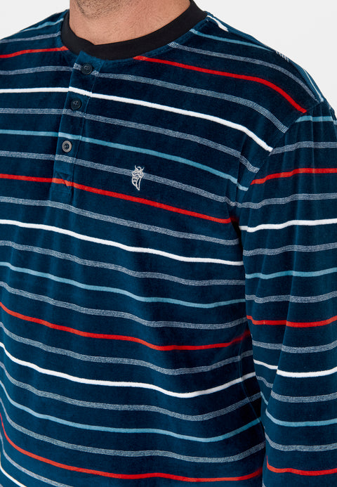 Pijama Hombre Invierno Terciopelo Rayas - Azul 5724_39 - 74098477 - https://www.elbuhonocturno.com/