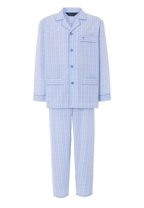 Pijama Hombre Largo Solapa Popelín Cuadros - Azul 1526_30 - 92282506 - https://www.elbuhonocturno.com/