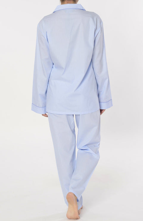 Pijama Mujer Largo Solapa Algodón Popelín Rayas - Azul 0201_30 - 88291290 - https://www.elbuhonocturno.com/