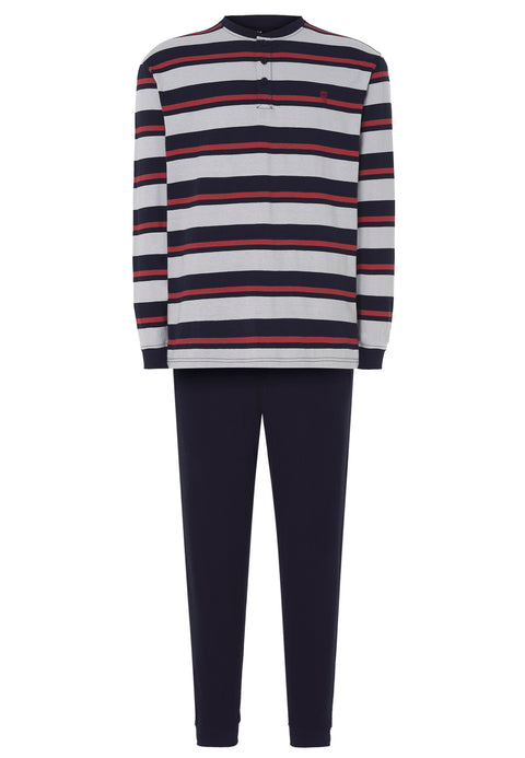 Pijama Hombre Largo Tapeta Punto Rayas Azul