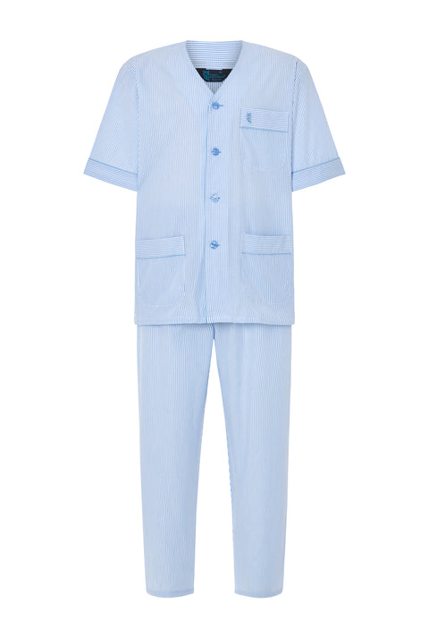 Pijama Hombre Verano Corto/Largo Popelín Rayas - Azul 6912_30 - 79319853 - https://www.elbuhonocturno.com/
