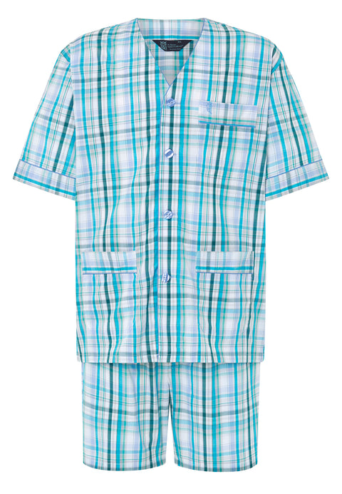 Pijama Hombre Verano Corto Judo Algodón Popelín Cuadros - Azul 4011_40 - 83413537 - https://www.elbuhonocturno.com/