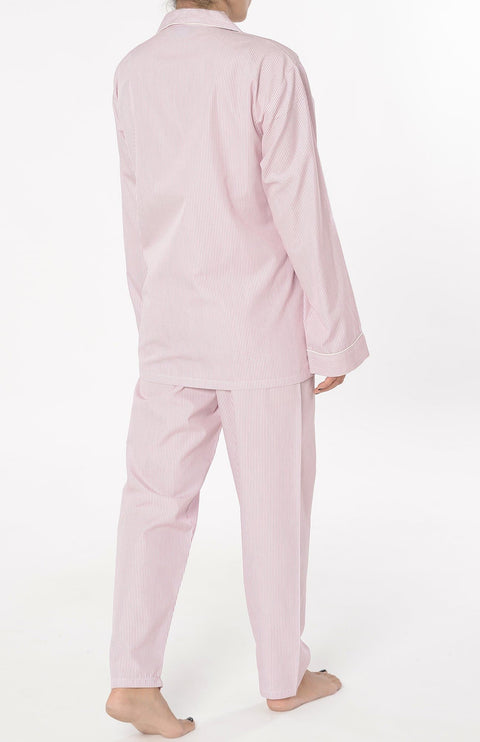 Pijama Mujer Largo Solapa Algodón Popelín Rayas - Rosa 0202_94 - 23345704 - https://www.elbuhonocturno.com/