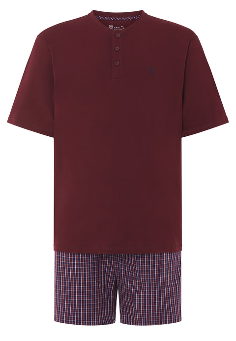 Pijama Hombre Corto Tapeta Punto Tela Rayas Granate