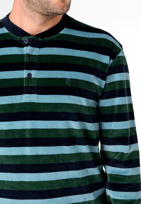Pijama Hombre Invierno Terciopelo Rayas - Verde 5730_40 - 38752004 - https://www.elbuhonocturno.com/