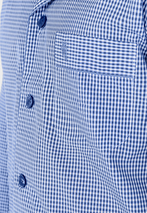 Pijama Hombre Largo Solapa Tela Popelín Cuadros Azules
