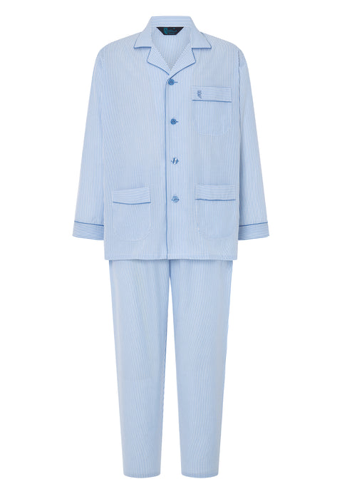 Pijama Hombre Largo Solapa Popelín Rayas - Azul 1912_30 - 9585112 - https://www.elbuhonocturno.com/