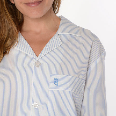 Pijama Mujer Largo Premium Solapa Seda Rayas - Azul 0900_30 - 58643678 - https://www.elbuhonocturno.com/