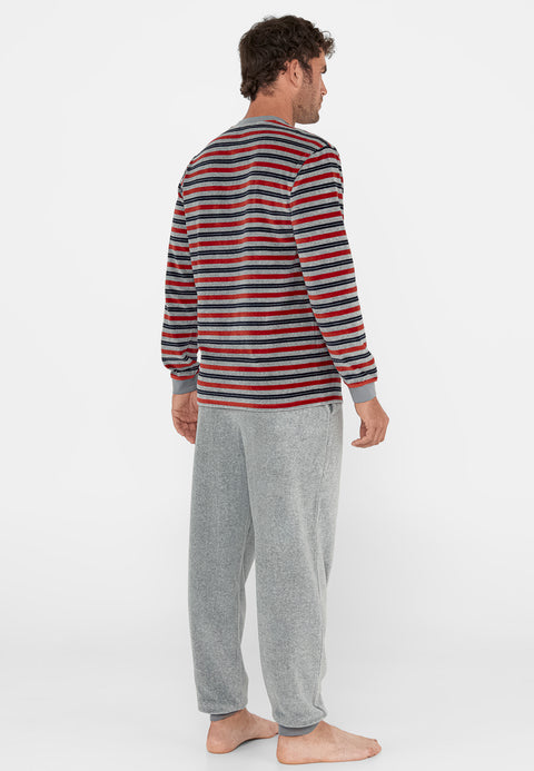 Pijama Hombre Invierno Terciopelo Rayas - Rojo 5723_90 - 67713822 - https://www.elbuhonocturno.com/