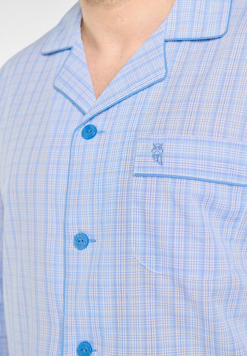 Pijama Hombre Largo Solapa Popelín Cuadros - Azul 1526_30 - 63679965 - https://www.elbuhonocturno.com/
