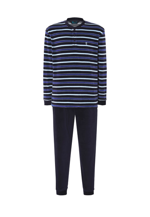 Pijama Hombre Invierno Terciopelo Rayas - Azul 5726_30 - 84404456 - https://www.elbuhonocturno.com/
