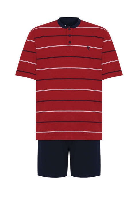 Pijama Hombre Verano Corto Tapeta Algodón Punto Rayas - Rojo 3562_94 - 67355431 - https://www.elbuhonocturno.com/
