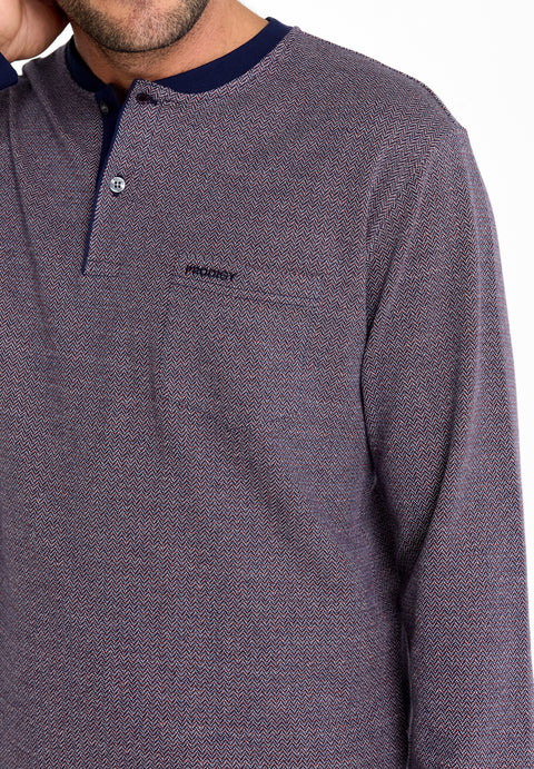 Pijama Hombre Largo Invierno Premium Punto Tapeta Hecho El Portugal Interlock Marino Rojo