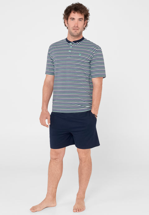 Pijama Hombre Verano Corto Tapeta Algodón Punto Rayas - Verde 3035_40 - 99305020 - https://www.elbuhonocturno.com/