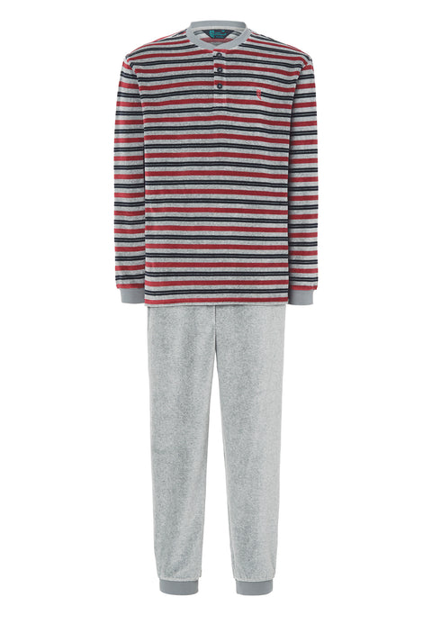 Pijama Hombre Invierno Terciopelo Rayas - Rojo 5723_90 - 87257350 - https://www.elbuhonocturno.com/