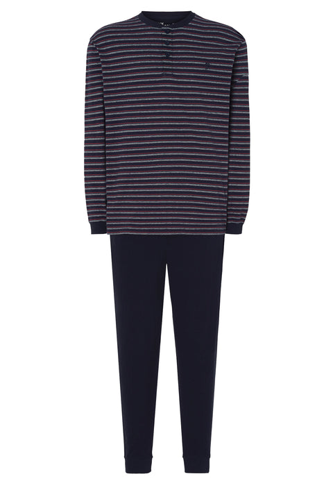Pijama Hombre Largo Tapeta Punto Rayas Marino Algodón