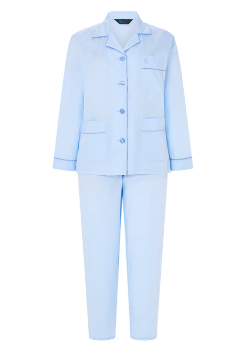 Pijama Mujer Largo Solapa Algodón Popelín Rayas - Azul 0201_30 - 14213593 - https://www.elbuhonocturno.com/