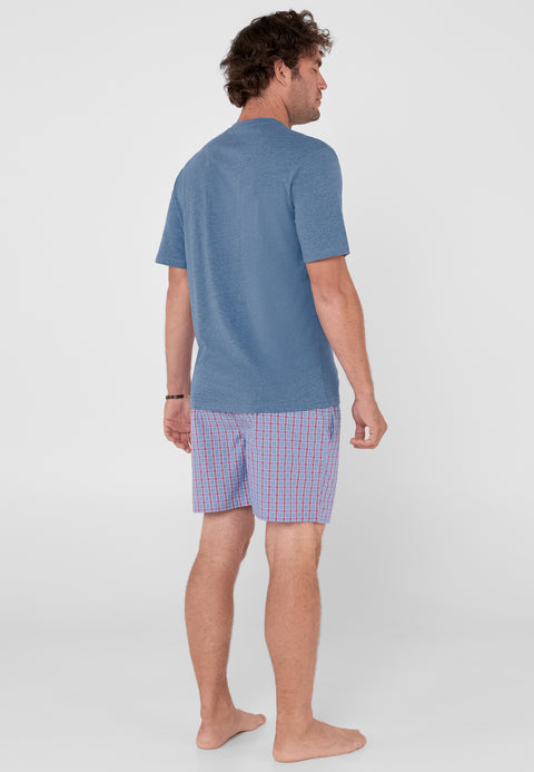 Pijama Hombre Verano Corto Tapeta Algodón Punto Liso Tela Cuadros - Azul 3603_30 - 90065547 - https://www.elbuhonocturno.com/
