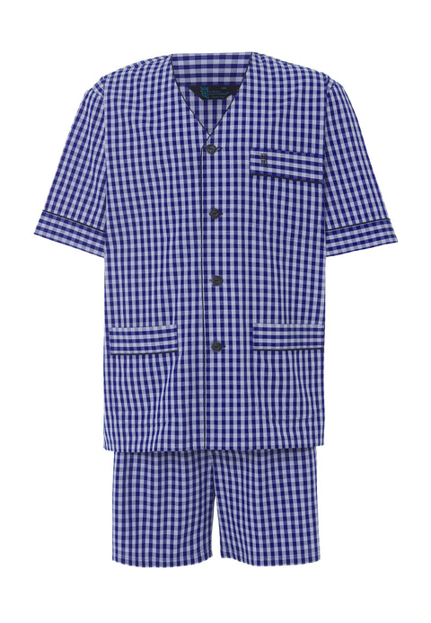 Pijama Hombre Corto Judo Popelín Cuadros Azules