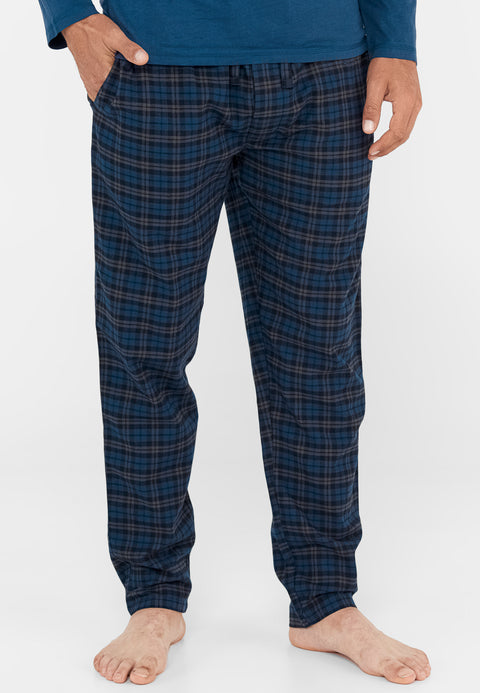 Pantalón Pijama Hombre Largo Franela Cuadros Grises Franela
