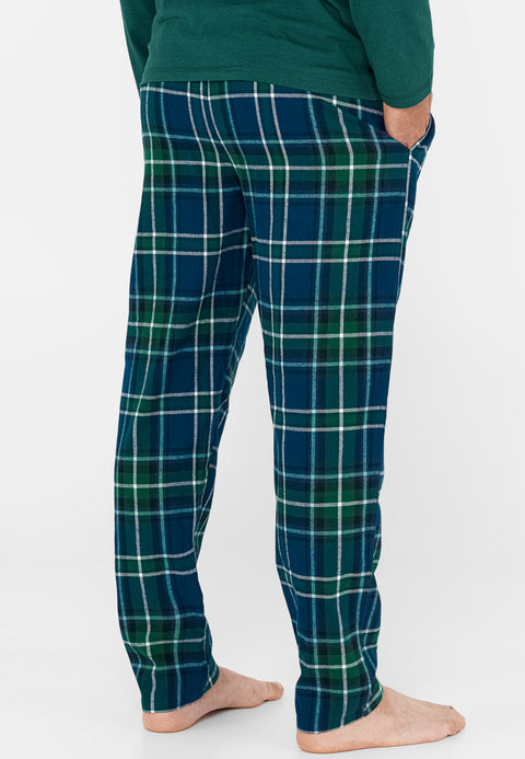 Pantalón Pijama Hombre Largo Franela Invierno Cuadros Verde Botella