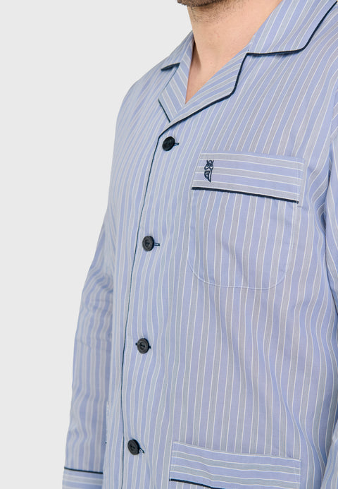 Pijama Hombre Largo Solapa Popelín Rayas - Gris 1527_20 - 59697592 - https://www.elbuhonocturno.com/