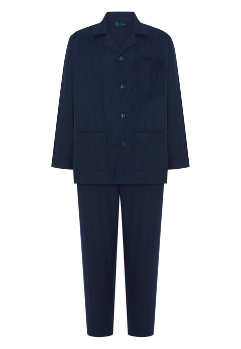 Pijama Hombre Largo Tela Solapa Satén Liso Marino