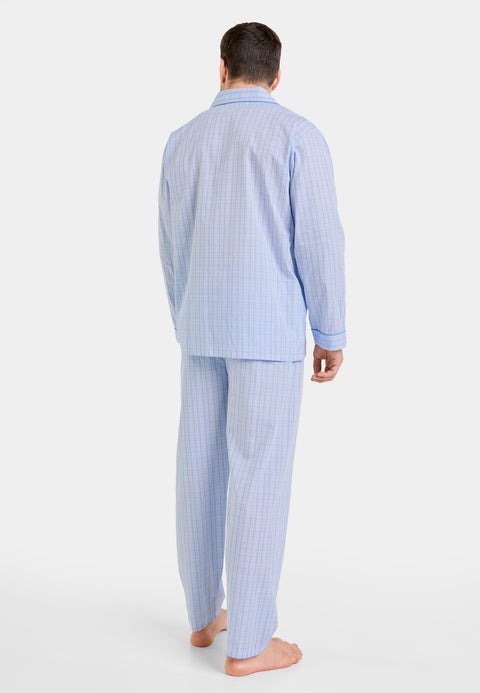 Pijama Hombre Largo Solapa Popelín Cuadros - Azul 1526_30 - 87883388 - https://www.elbuhonocturno.com/
