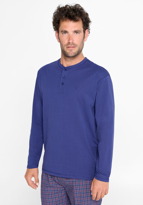 Camiseta Manga Larga Punto Tapeta Lisa Azul Liso