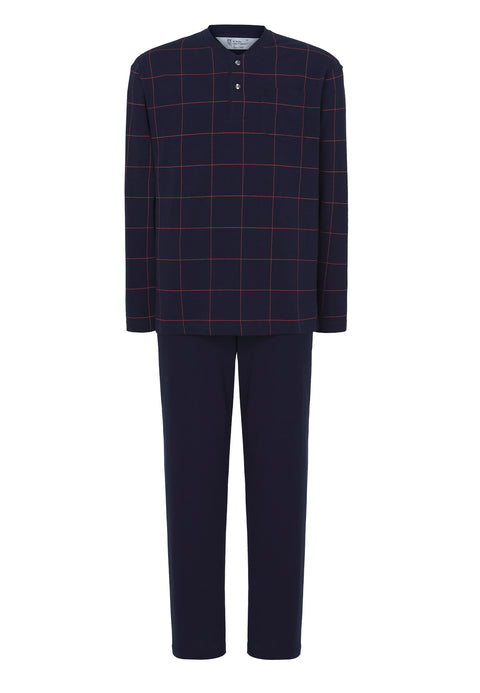 Pijama Hombre Largo Premium Tapeta Punto Estampado Granate Marino