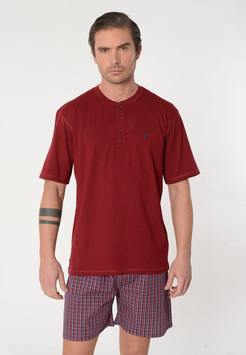 Pijama Hombre Corto Tapeta Punto Tela Rayas Granate