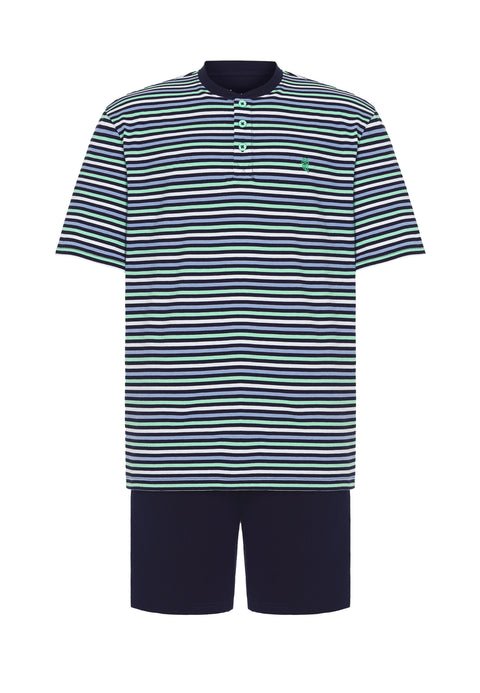 Pijama Hombre Verano Corto Tapeta Algodón Punto Rayas - Verde 3035_40 - 68942430 - https://www.elbuhonocturno.com/