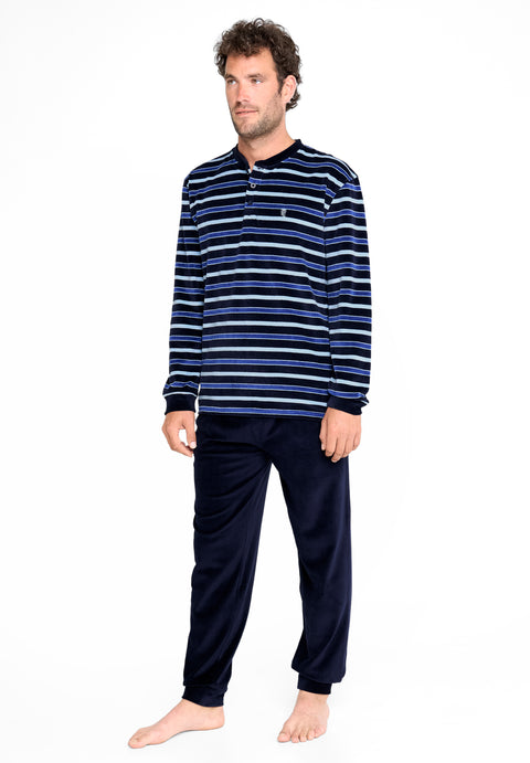 Pijama Hombre Invierno Terciopelo Rayas - Azul 5726_30 - 16050477 - https://www.elbuhonocturno.com/