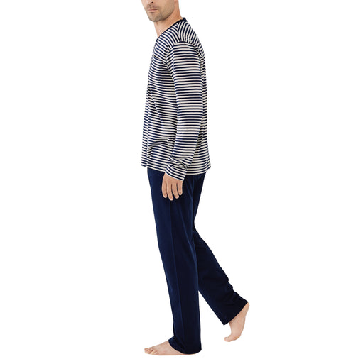 Pijama Hombre Invierno Premium Pico Algodón Punto Rayas - Azul 55004_10 - 29040956 - https://www.elbuhonocturno.com/