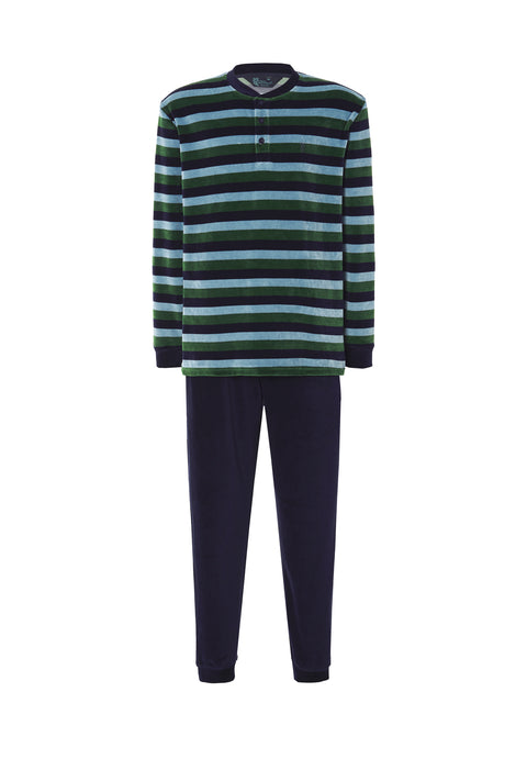 Pijama Hombre Invierno Terciopelo Rayas - Verde 5730_40 - 65307320 - https://www.elbuhonocturno.com/