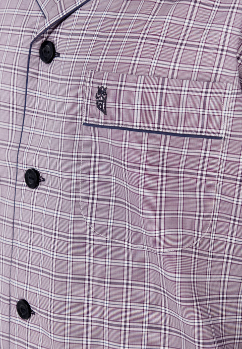 Pijama Hombre Largo Solapa Tela Popelín Cuadros Violeta