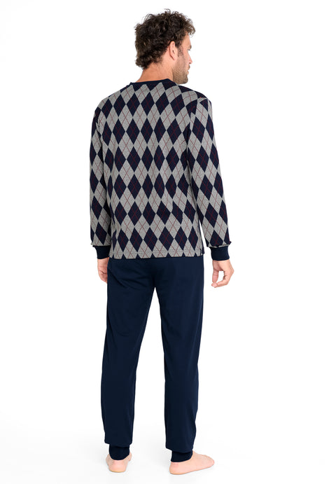 Pijama Hombre Largo Invierno Premium Punto Tapeta Hecho El Portugal Jacquard Rombos
