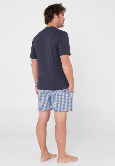 Pijama Hombre Verano Corto Tapeta Algodón Punto Liso Tela Cuadros - Azul 3604_39 - 90674410 - https://www.elbuhonocturno.com/
