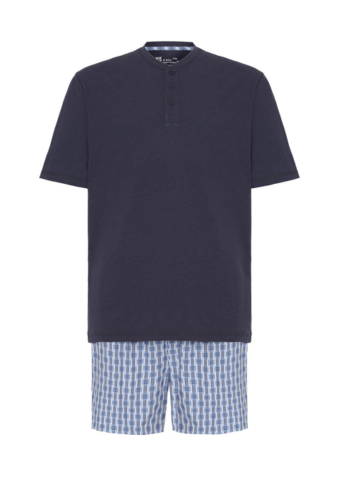 Pijama Hombre Verano Corto Tapeta Algodón Punto Liso Tela Cuadros - Azul 3604_39 - 93641655 - https://www.elbuhonocturno.com/