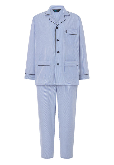 Pijama Hombre Largo Solapa Popelín Rayas - Azul 1912_39 - 58952532 - https://www.elbuhonocturno.com/