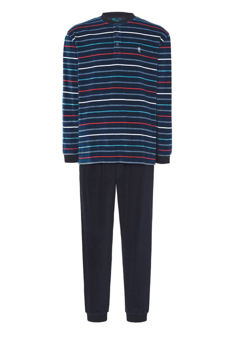 Pijama Hombre Invierno Terciopelo Rayas - Azul 5724_39 - 74775687 - https://www.elbuhonocturno.com/