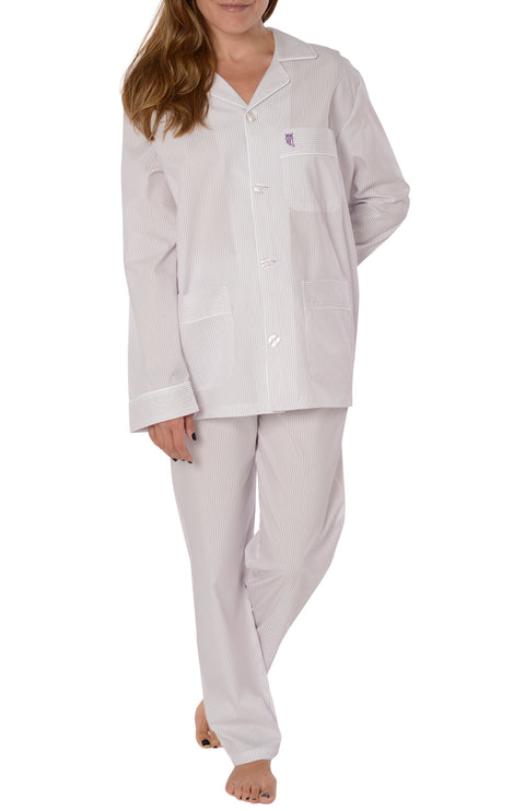 Pijama Mujer Largo Premium Solapa Seda Rayas - Violeta 0901_91 - 54326273 - https://www.elbuhonocturno.com/