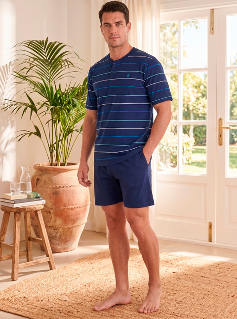 Pijama corto de verano para hombre en algodón transpirable - El Búho Nocturno