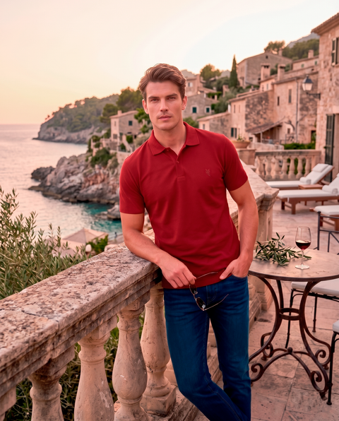 Polo hombre manga corta algodón piqué 100% con cuello italiano, corte amplio, disponible en varios colores — El Búho Nocturno