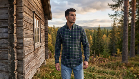 Camisa hombre franela algodón cuadros verdes leñador invierno El Búho Nocturno