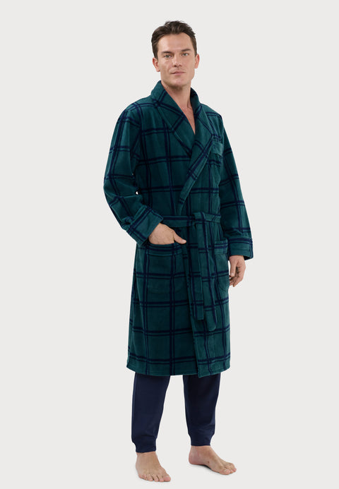 Bata Hombre Invierno Premium Forro Polar Estampado - Verde 0609_46