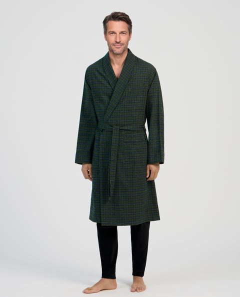 Bata Hombre Invierno Premium Algodón Franela Cuadros - Verde 0807_46
