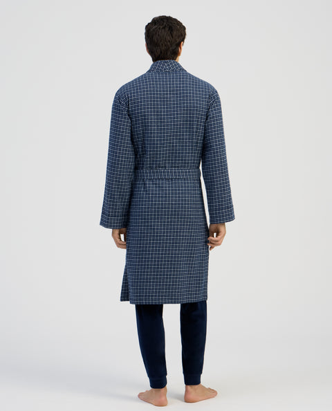 Bata Hombre Invierno Premium Algodón Franela Cuadros - Azul 0808_39