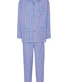 Pyjamas Herr Lång Revers Bomull Poplin Ränder - Blå 1534_30 - Storlek 4 (L) / Blå / 100% bomull