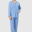 Men's Long Plaid Poplin Lapel Pajamas - Blue 1536_36